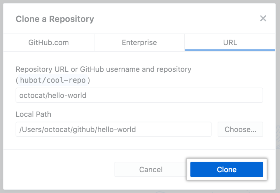 The clone button on the URL tab
