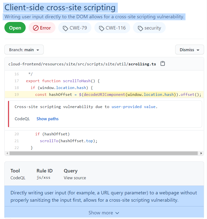 The alert information used in searches