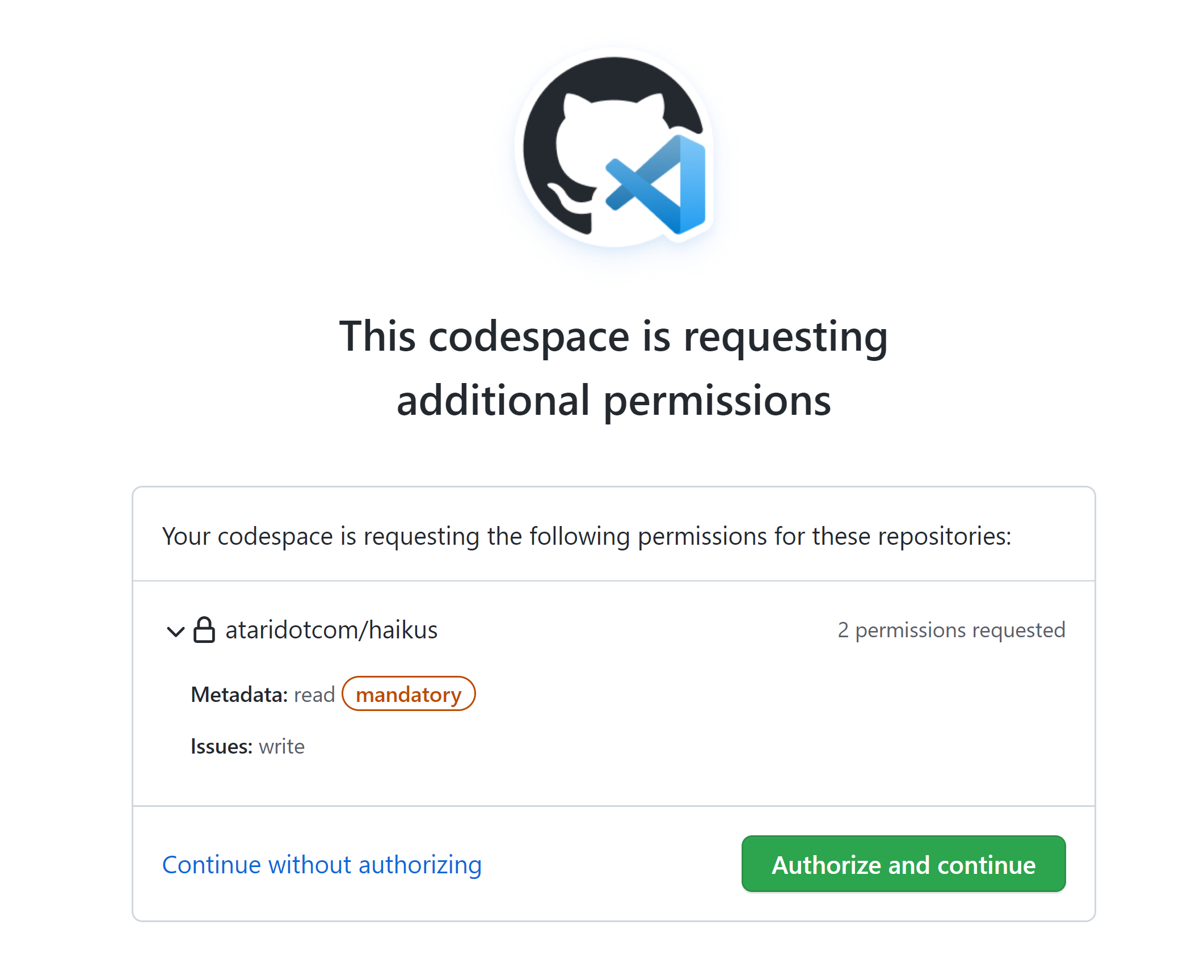 The requested permissions page