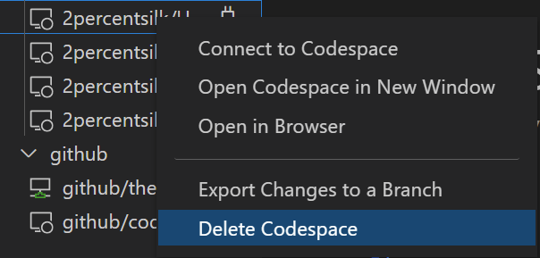 Deleting a codespace in {% data variables.product.prodname_dotcom %}