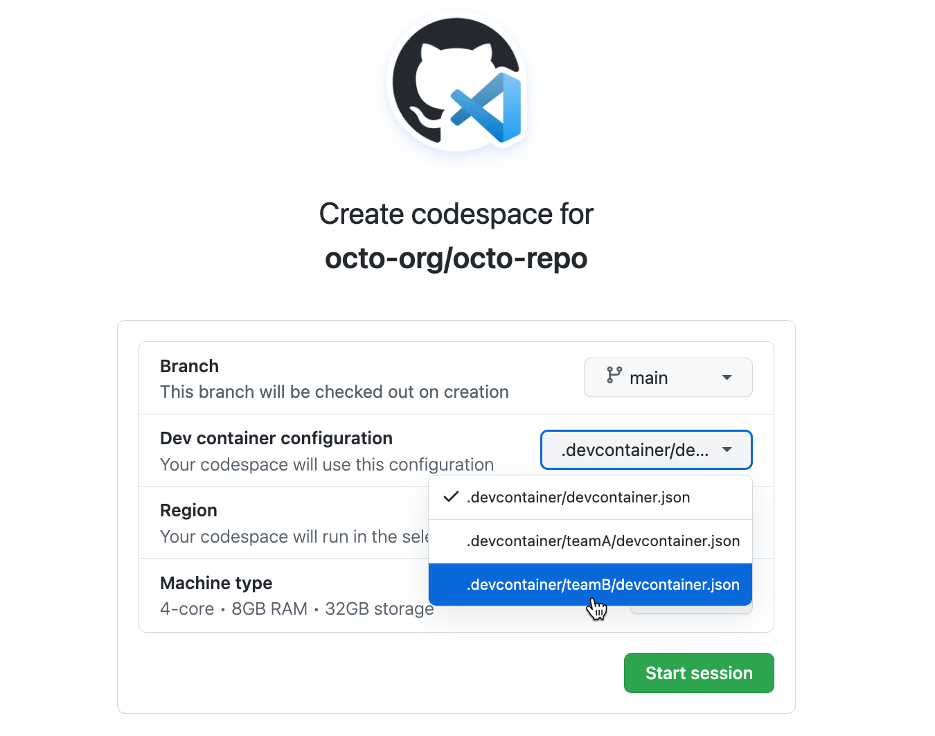 Screenshot of a choice of configuration files