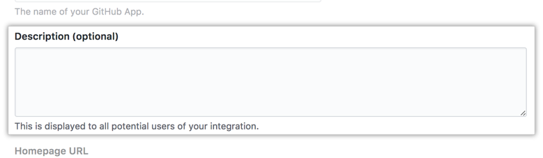 Campo para agregar una descripción de tu GitHub App