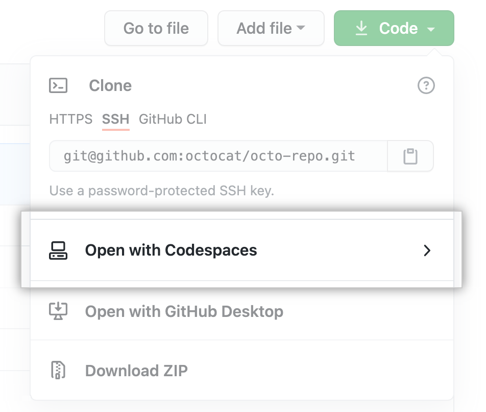 Open with Codespaces button