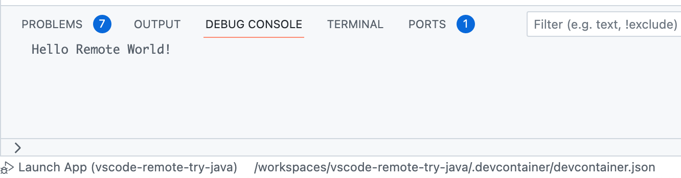 Screenshot of program output in the Debug Console