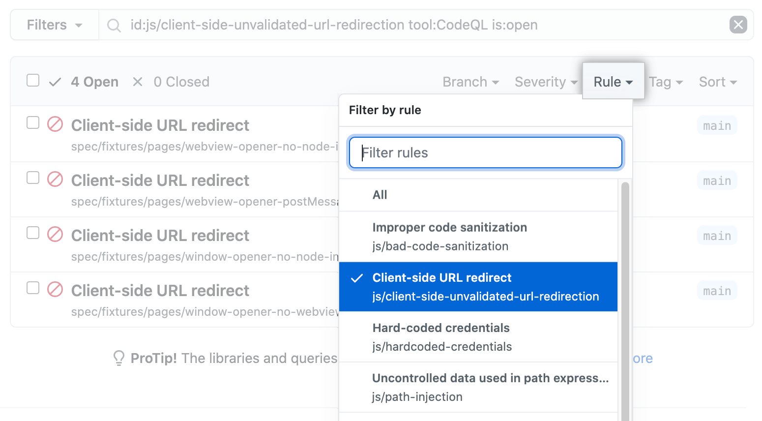 Filter alerts by rule