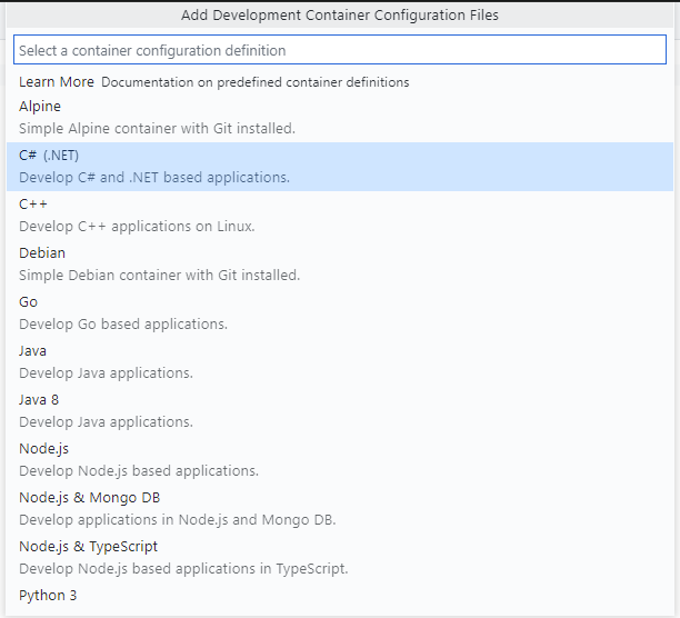 Select C# (.NET) option from the list