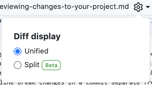 Gear icon with unified and split diffs